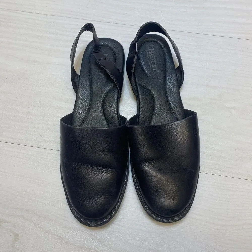 Born Leif Slingback Sandals Women's‎ Size 9.5 M Black Leather Comfort Casual